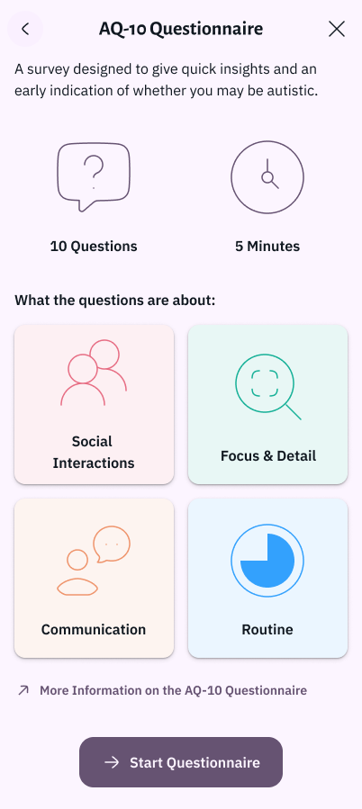Hi-fi mock-up of the Questionnaire Introduction screen after the changes.